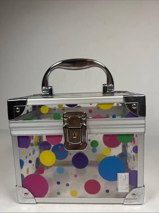 Caboodles Other - Caboodles Clear Cosmetic Case with Multicolor Polka Dots and Silver Trim